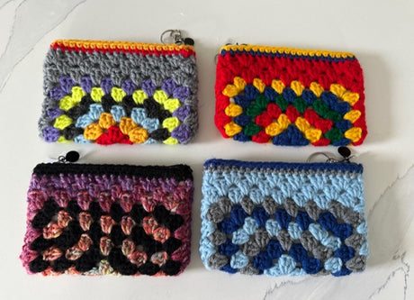 Knitted Granny Square Coin Purse - Hand Made In Nova Scotia