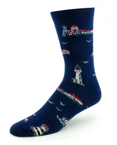 Adult Atlantic Lighthouse Scene Design Socks - East Coast Catalog